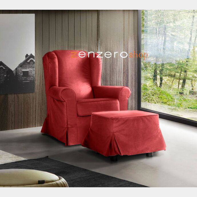 Poltrona di design in finitura Rosso antico con braccioli