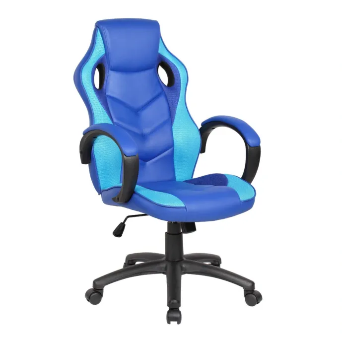 Poltrona Gaming con braccioli in finitura Blu e Azzurro, imbottitura in PU Zenzero Shop