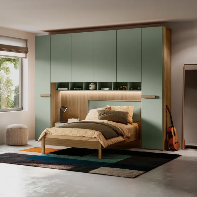 Armadio a ponte 6 ante, Agave e Noce biondo, L.320