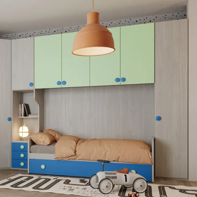 Armadio a ponte con divano letto, Cenere wood, Sedano e Cielo Zenzero Shop