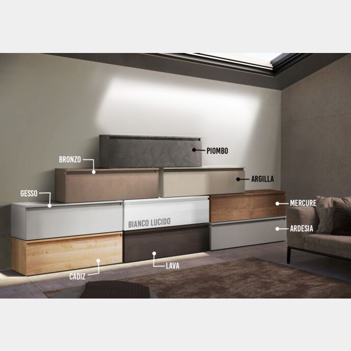 Base TV con un cassettone L.138 cm, disponibile in diverse colorazioni 