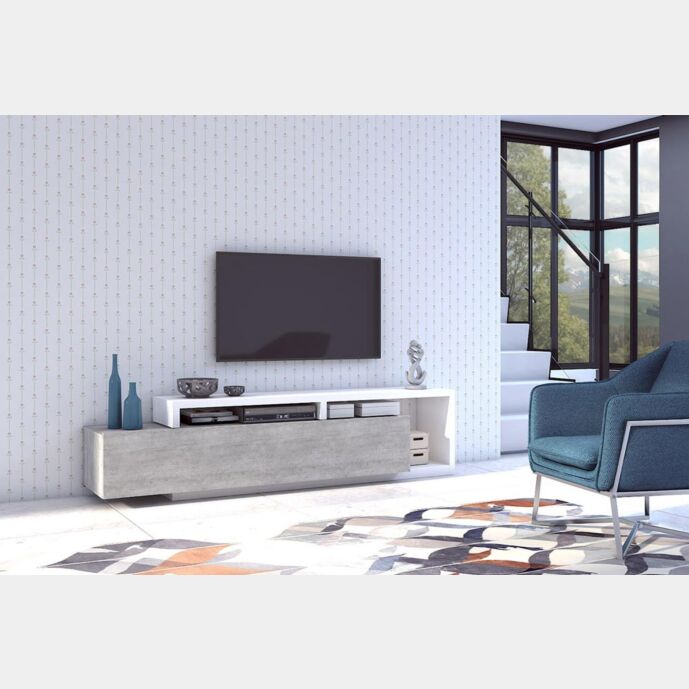 Porta TV Cracovia, grigio cemento e bianco opaco