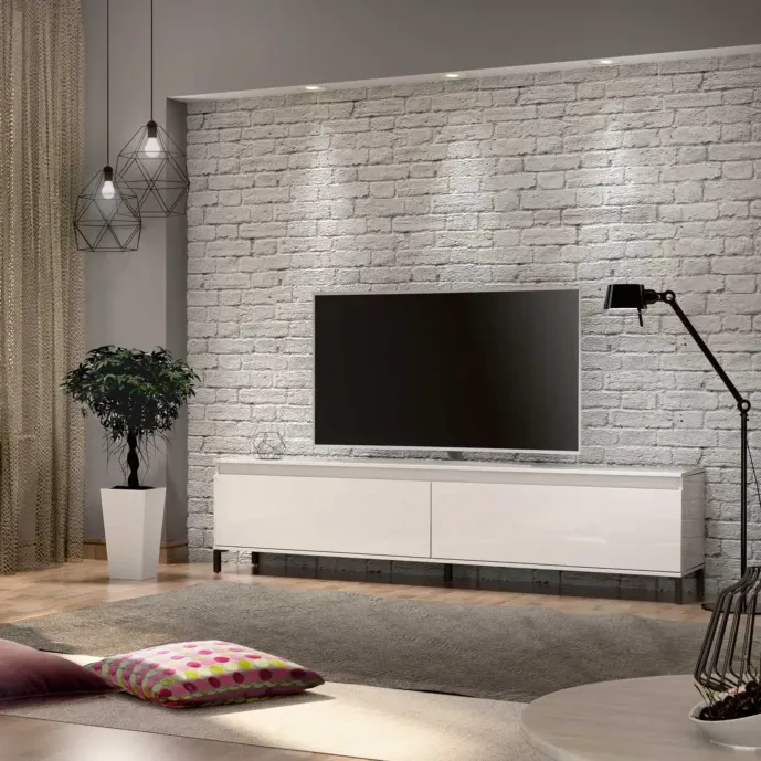 Mobile tv moderno colore Bianco lucido, L.200