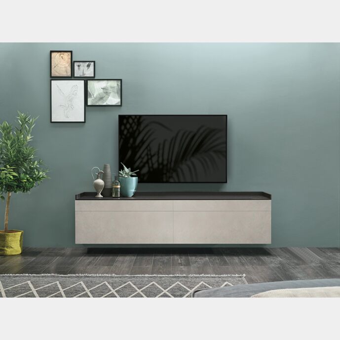 Mobile tv sospeso con cassetti, finitura Intreccio chiaro e Intreccio scuro