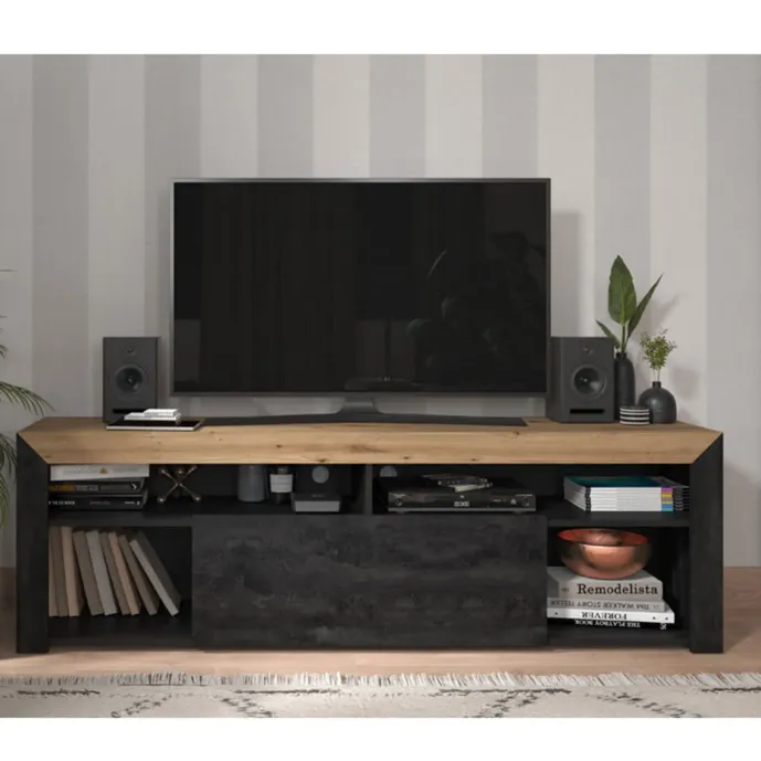 Porta tv in finitura Nero carbone e Rovere Zenzero Shop