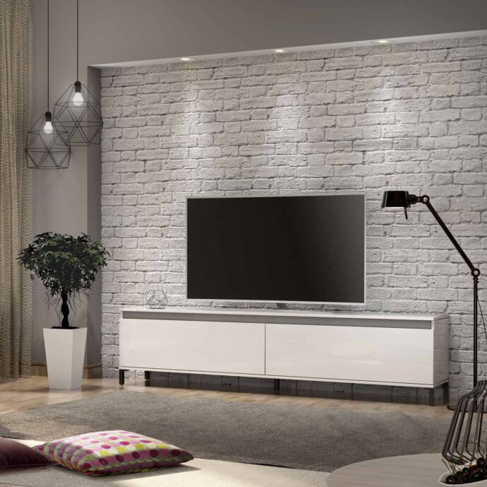 Mobile tv moderno colore Bianco lucido e Ardesia, L.200 in offerta