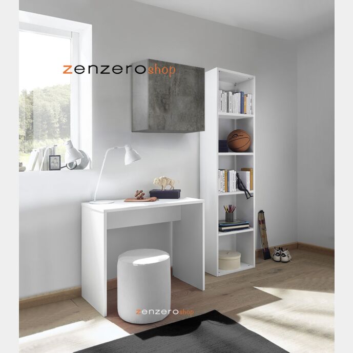 Zona Studio Ossido, Beton e Bianco Opaco con Scrivania, Libreria e Pensile