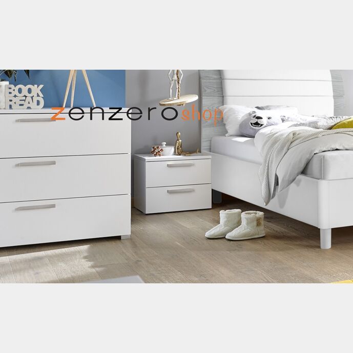 Comodino 2 cassetti con maniglie in legno Grigio