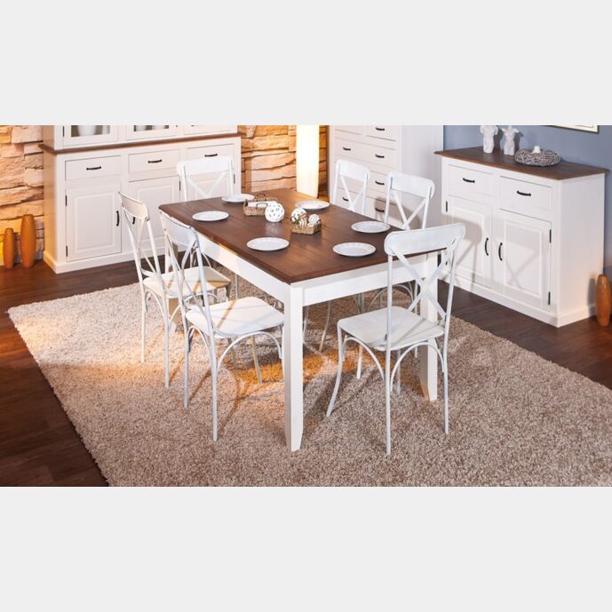 Tavolo allungabile in legno massello bianco marrone, 160x90 cm