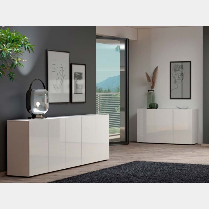 Sala moderna composta da 2 spaziose madie, Bianco lucido 