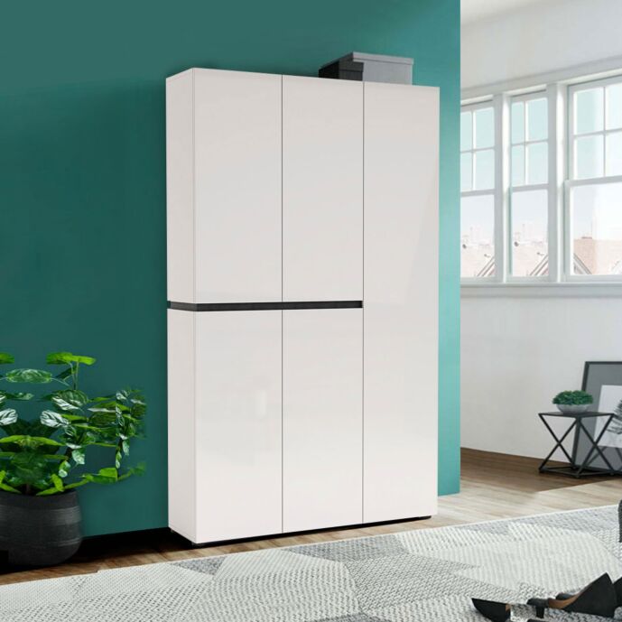 Scarpiera alta 5 ante, Bianco laccato lucido, pronta consegna