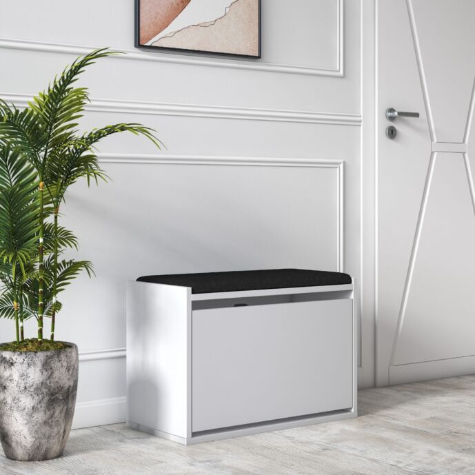 Panca-scarpiera Ankara bianca con cuscino nero