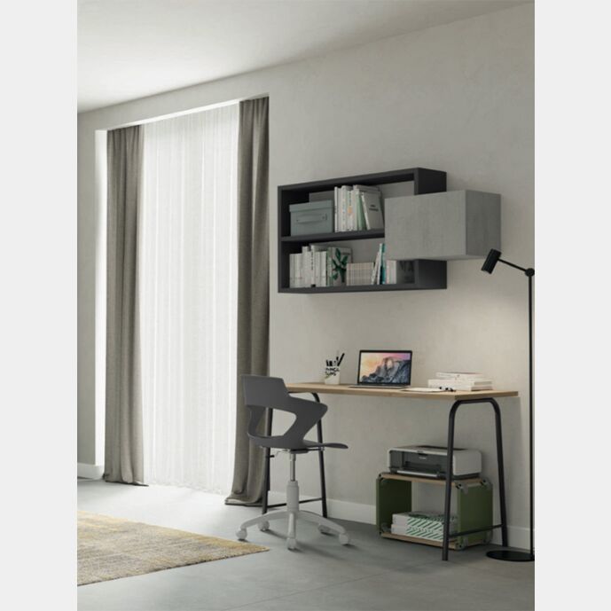 Scrivania moderna con gambe in metallo in finitura Grigio titanio e Noce brina