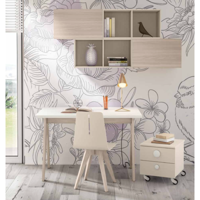 Scrivania per camerette con piana Bianca e gambe Olmo Natura