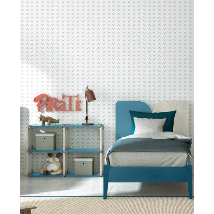 Letto singolo con testata bicolore in finitura Cadaques e Rovere gesso