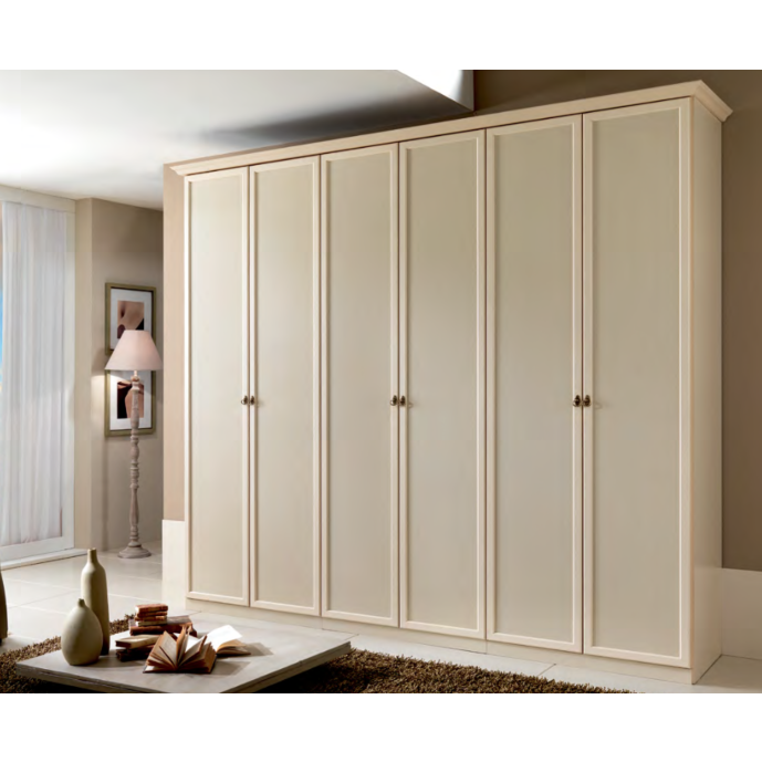 Armadio classico con 6 ante battenti in finitura Beige patinato