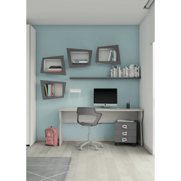 Zona studio per camerette in finitura Grigio titanio e Grigio dorian