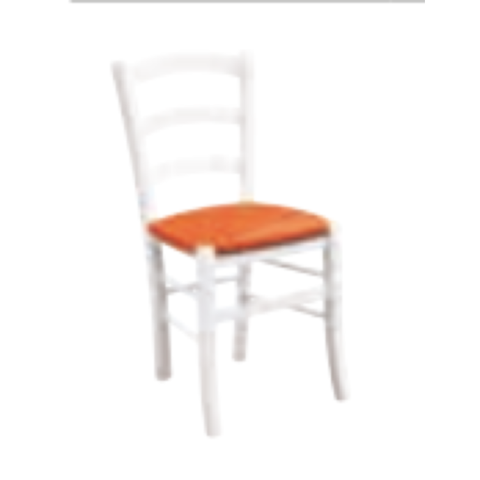 Sedia in finitura laccato bianco con fondino arancione