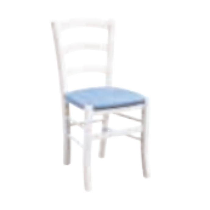 Sedia in finitura laccato bianco con fondino azzurro