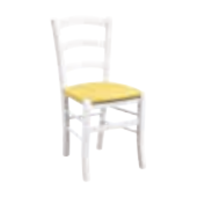 Sedia in finitura laccato bianco con fondino giallo