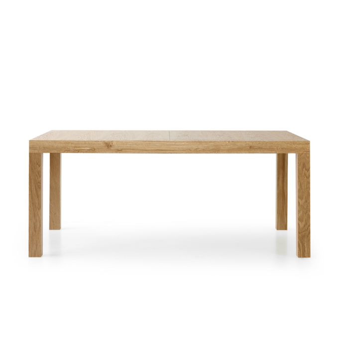 Tavolo di design allungabile in legno, finitura rovere consumato, apertura con binario