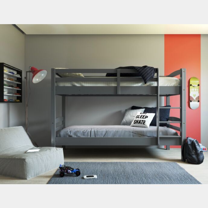 Letti mini castello in legno massello, finitura Grigio scuro