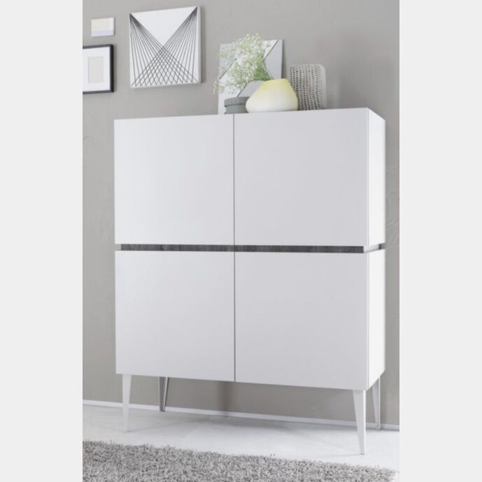 Madia Alta a 4 Ante colore bianco opaco, made in Italy