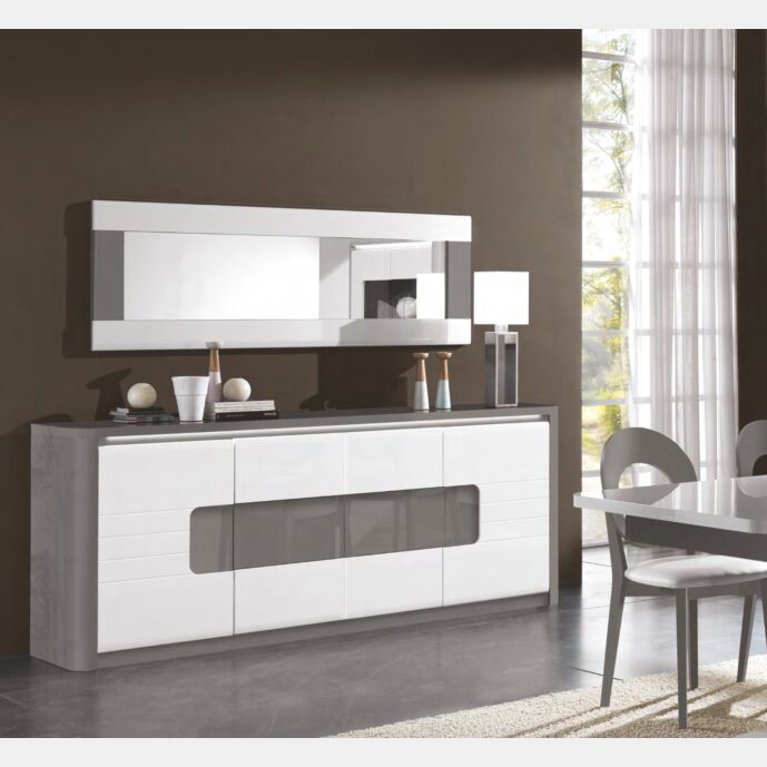 Madia 4 ante e 1 cassetto, bianco laccato e grigio, made in Italy