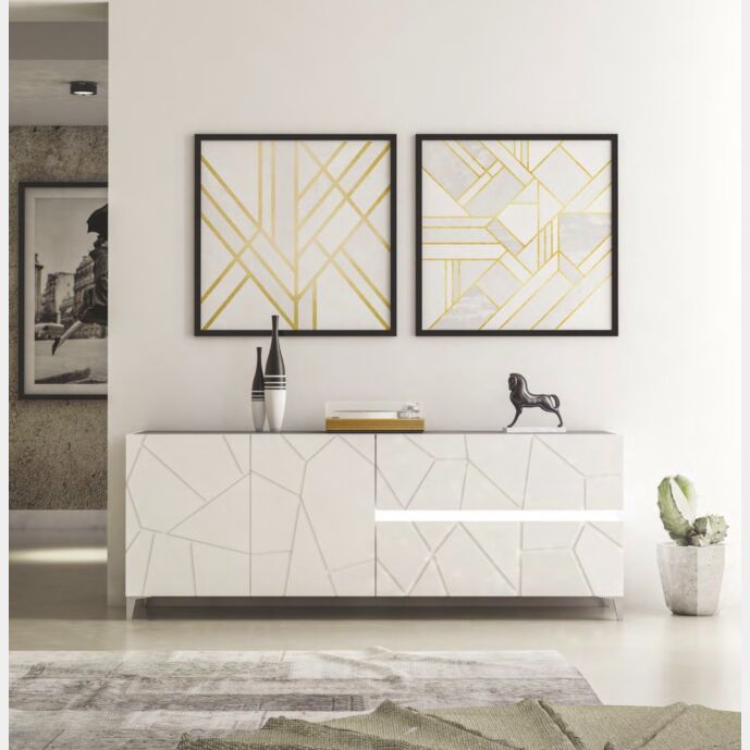 Madia 2 ante, 1 cassetto, 1 ribalta, con dettagli geometrici