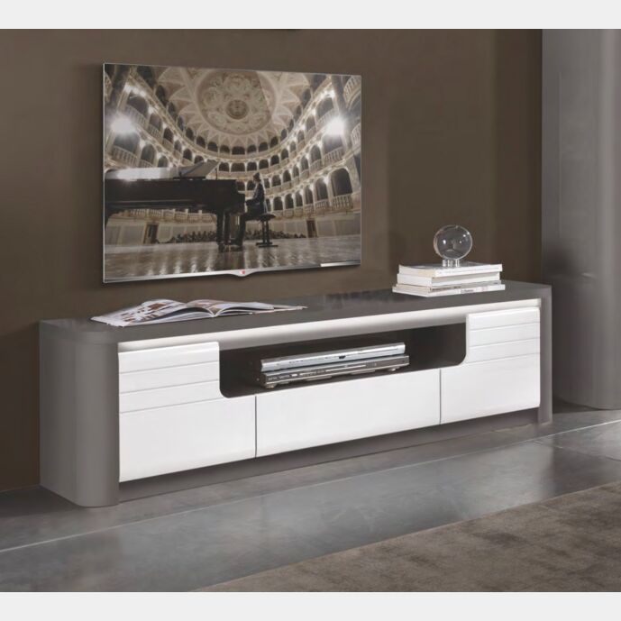 Porta TV bianco laccato e grigio, Made in Italy