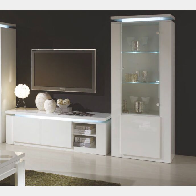 Porta TV, 2 ante bianco lucido, Made in Italy