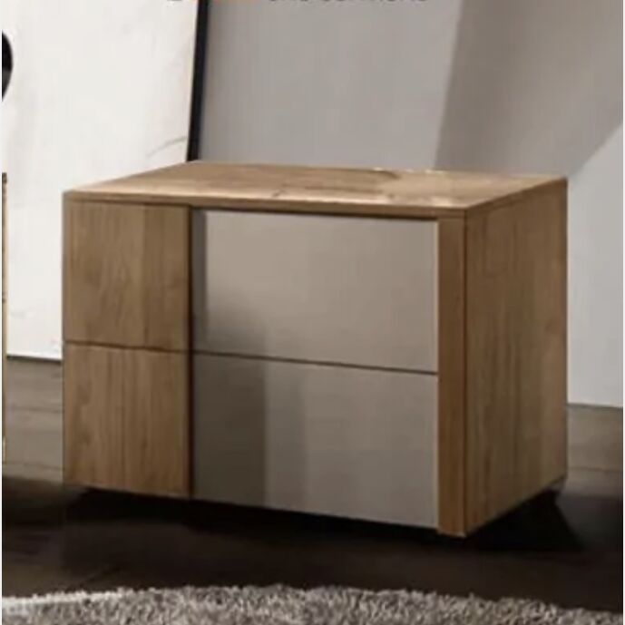 Un comodino Santorini bicolor in finitura Noce biondo e Visone