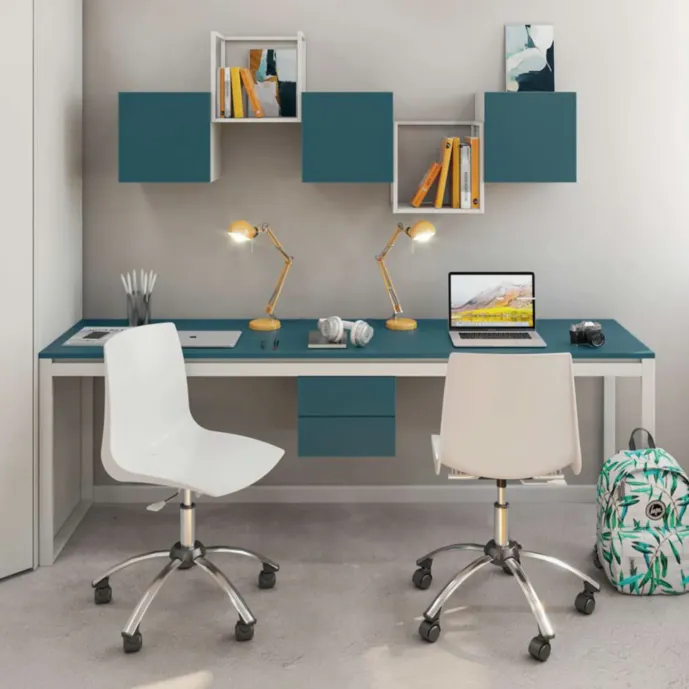 scrivania moderna blu doppia