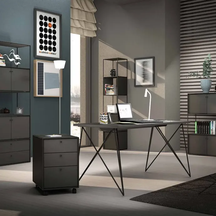 Scrivania moderna di design, finitura Grigio laccato