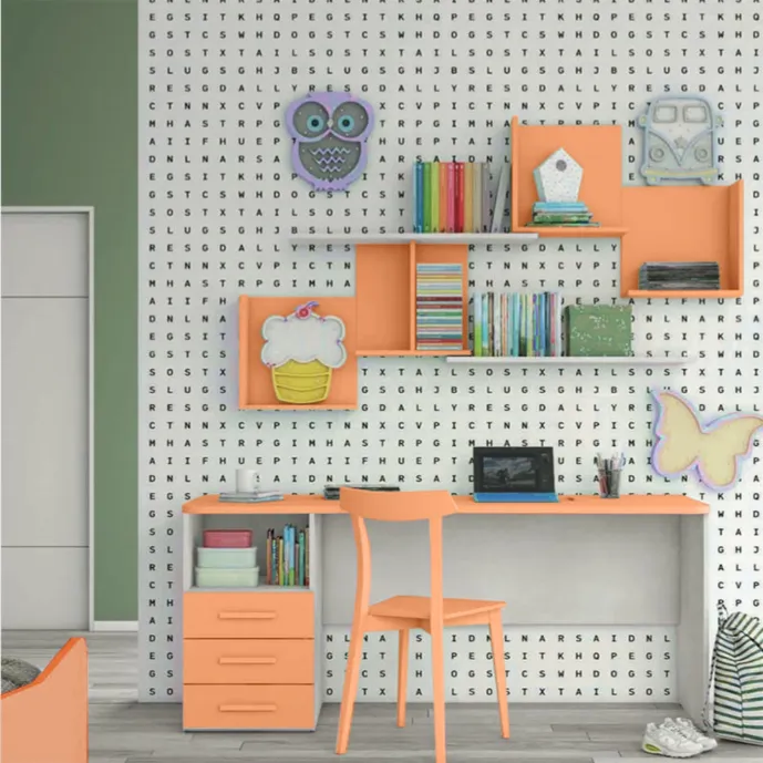 scrivania con cassettiera arancio