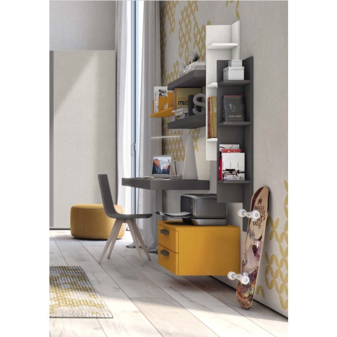 Scrivania moderna sospesa per ragazzi, finitura Grigio titanio