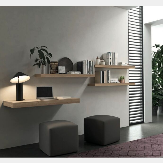 Scrivania sospesa in finitura Noce, zona studio per camere e camerette