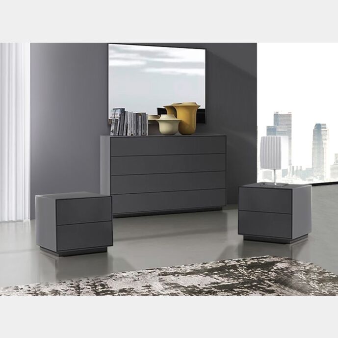 Set moderno composto da comodini e comò 4 cassetti, Grigio scuro