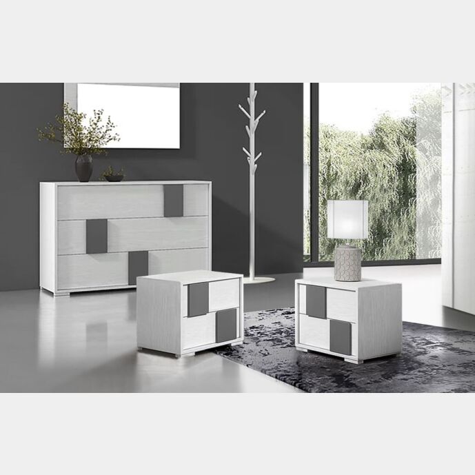 Set moderno composto da comodini e comò, Grigio scuro e Frassino gesso