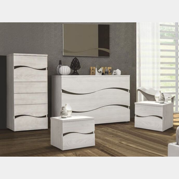 Set zona notte, Settimino, Comò e Comodini, Olmo Bianco, Made in Italy