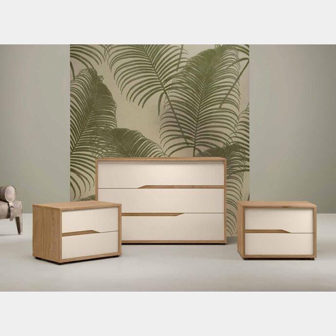 Set 2 comodini e comò, finitura Noce biondo e Orzo