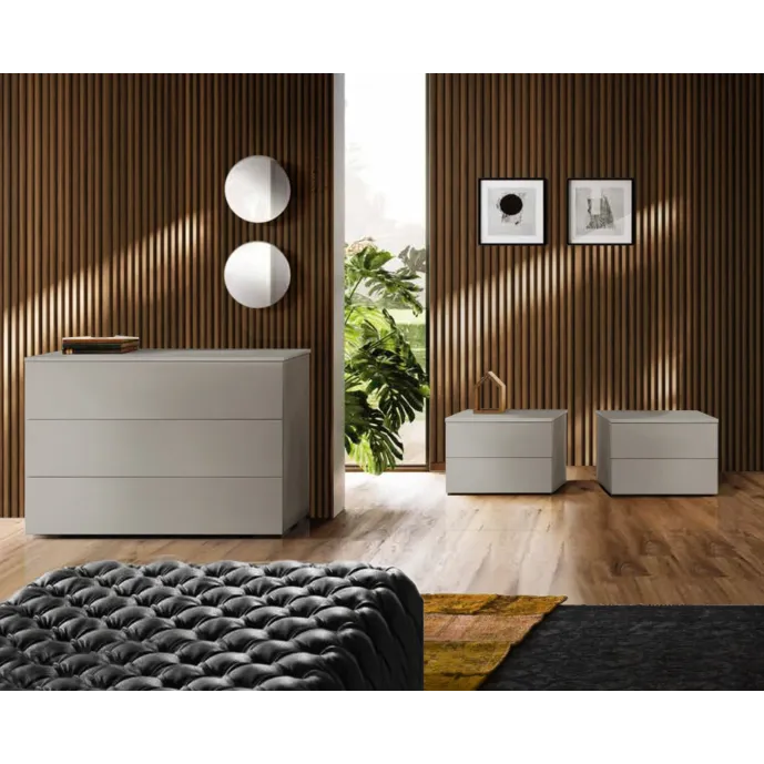 set comò comodini grigi