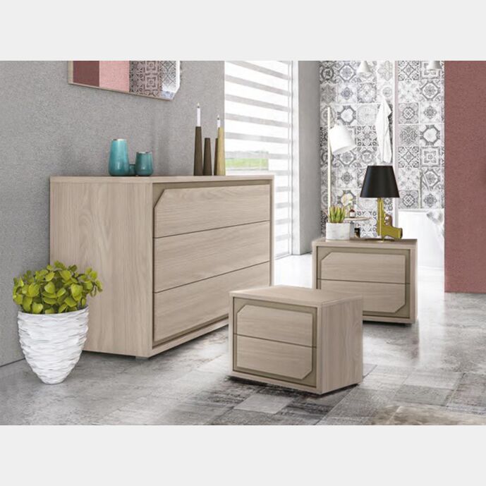 Set zona notte, Comò e Comodini, Olmo Perla e Visone Made in Italy