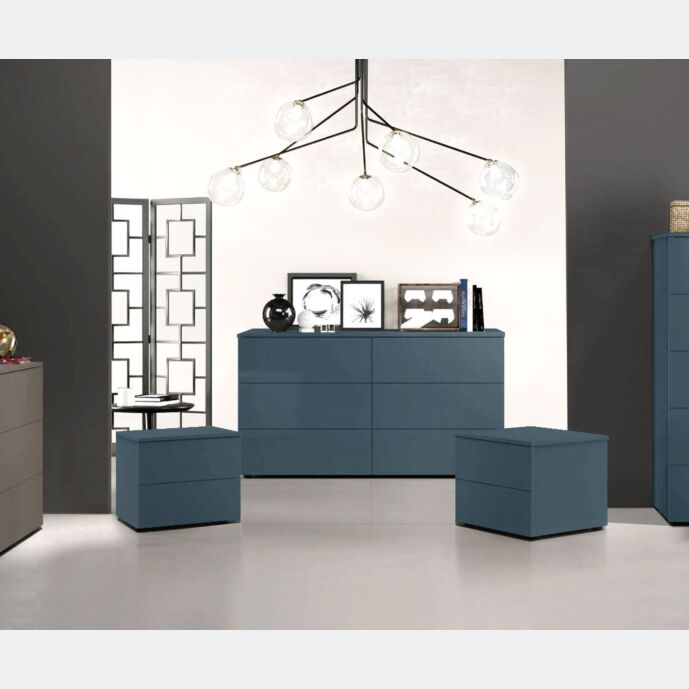 Set moderno composto da comodini e comò 6 cassetti, Petrolio