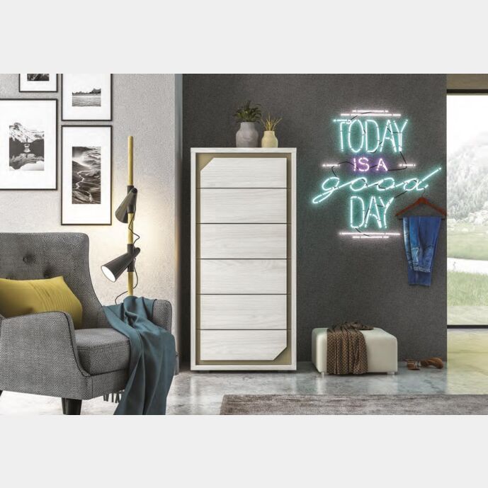 Settimino 6 cassetti, finitura Olmo Bianco, Made in Italy