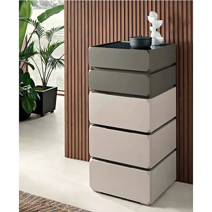 Settimino a 5 cassetti, Cachemire e Grigio Londra con piana vetro effetto Pietra Scura Zenzero Shop