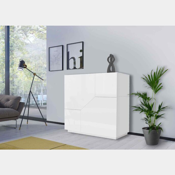 Credenza alta a 2 ante, colore Bianco laccato lucido
