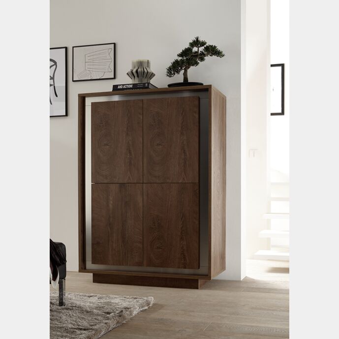 Credenza Moderna, Madia di Design, 4 ante in finitura Cognac