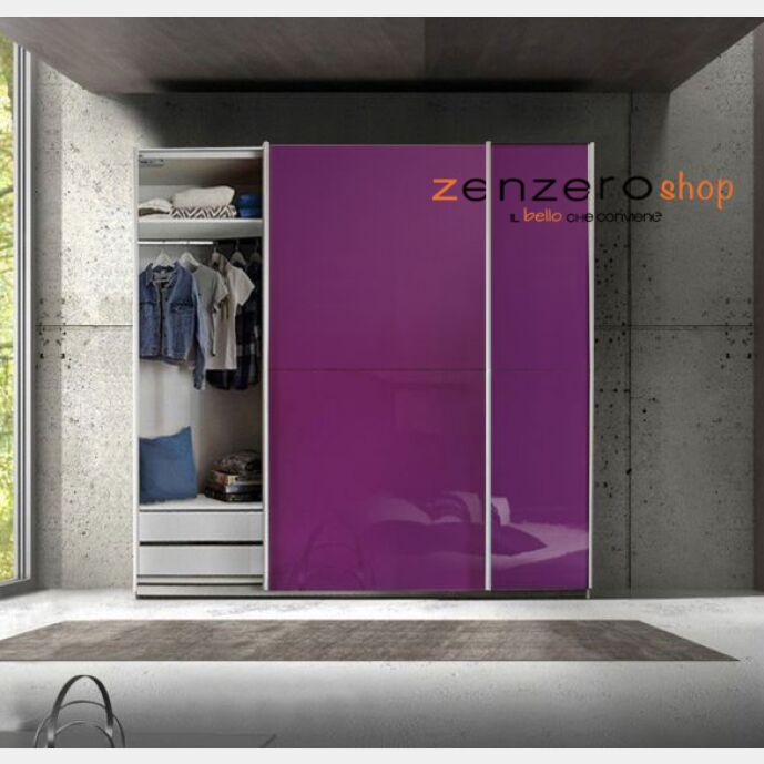 Armadio scorrevole Bicolore a 2 ante, finitura Lilla Lucido 240x210