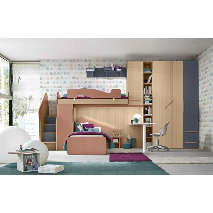 cameretta soppalco blu e rosa